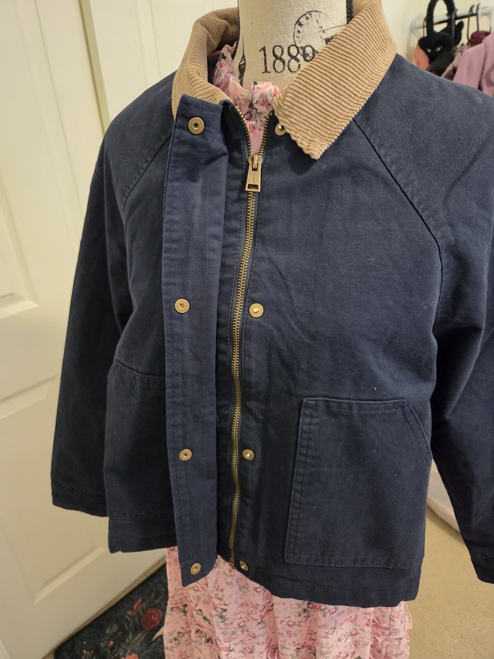 Hunter Navy Canvas Utility Jacket with Tan Corduroy Collar